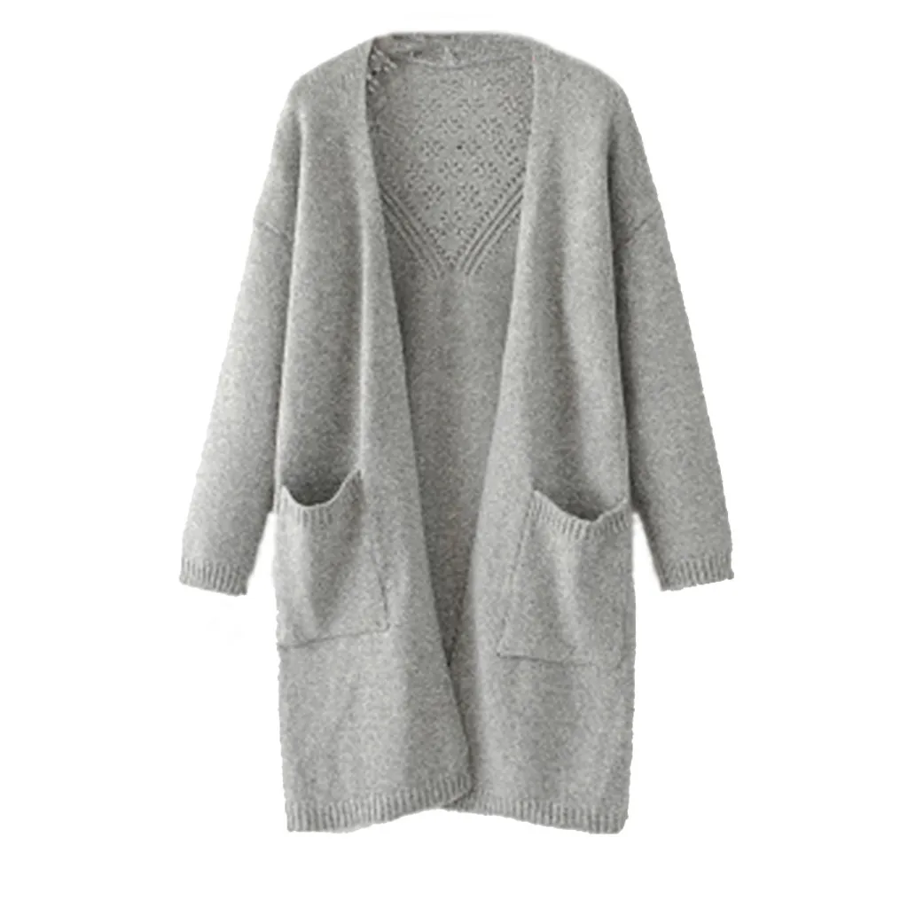 

Women Long Sleeve Solid Open Front Cardigans Jumper Sweaters Pocket Tops Female Cardigans Sueter Mujer Invierno 2019