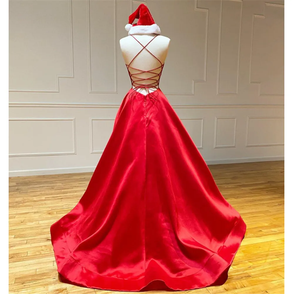 HONGFUYU Robe De Soiree красные А-образные вечерние платья для выпускного вечера Длинные Спагетти ремни vestidos de fiesta largos elegantes de gala сатин