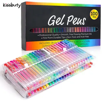 

100 Colors Gel Pens Set Highlighter Glitter Gel Pen Metallic Color Adult Coloring Drawing Graffiti Art Marker Stationery