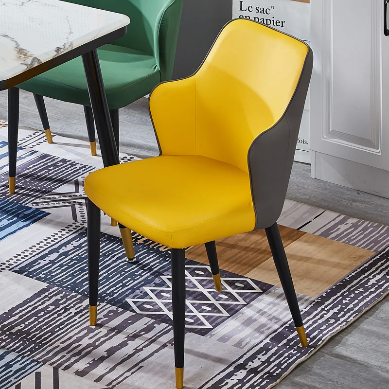 

New Dining Chair Modern Restaurant Hotel Chair Nordic Home Dining Chairs Lazy Fashion Leather Soft Bag Chair leather yellow