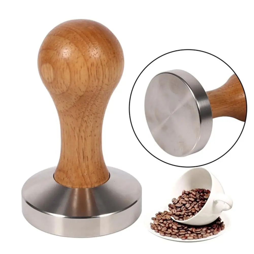 

Hot Wooden Handle Stainless Steel Espresso Coffee Tamper Press Tool with Flat Base Barista Tool