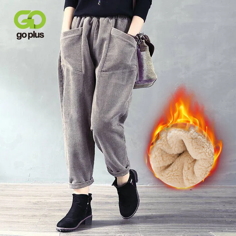

GOPLUS Winter Women's Pants Causal High Waist Trousers Harem Pants Vintage Pants Soild Color Long Pantalon Turnip PLUS Trousers