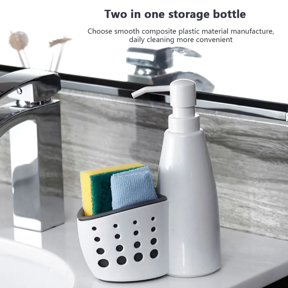 Multifunctional 2 In 1 Soap Bottle &Amp; Sponge Drainboard Plastic Liquid Soap Dispenser Kitchen Bathroom Hand Press Type Dispenser