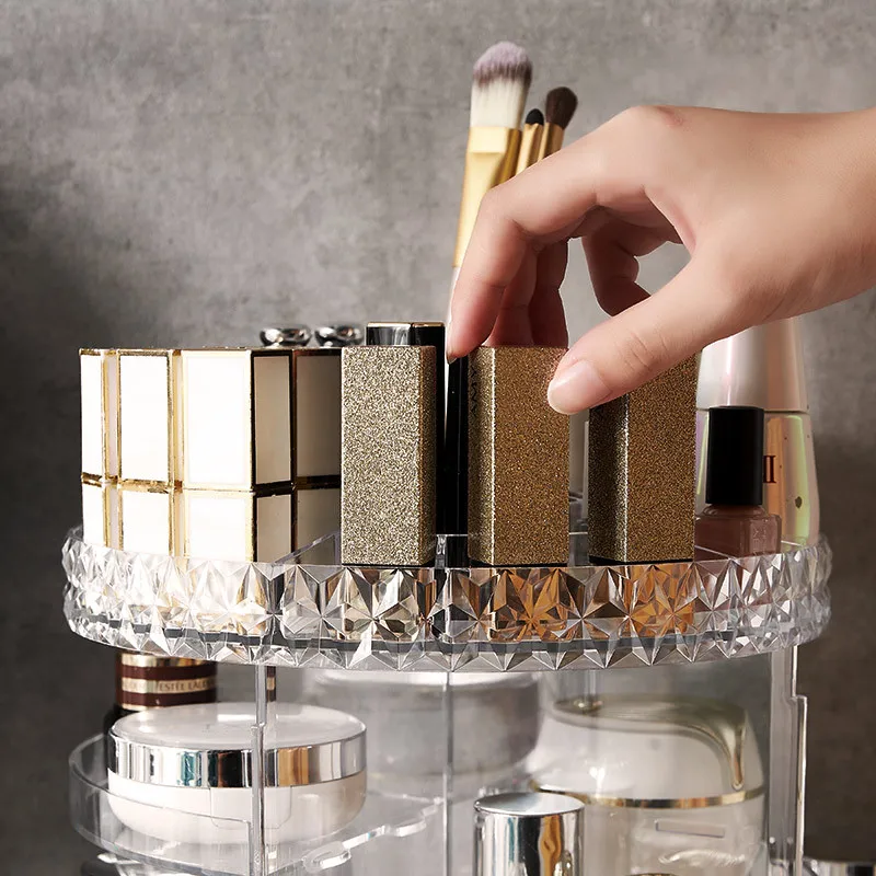 Creative Rotating Cosmetic Storage Box Diamond Pattern Acrylic Lipstick Skin Care Desktop Shelf Douyin Same Artifact