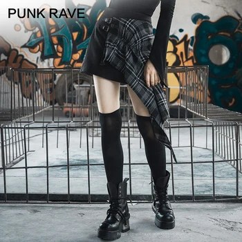 

PUNK RAVE Girl's Punk Style Grunge Irregular Black Plaid Empire A-line Skirts Party Club Womens Streetwear