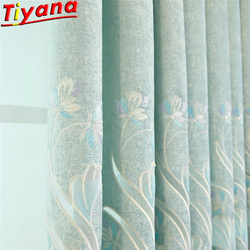 

Chenille Luxury Embroidery Tulle Curtain for Living Room Semi Blackout Curtains Tulle Green Curtains Flower Voile WP425#40