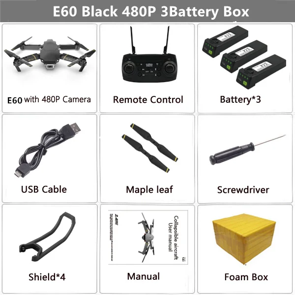 Дрон E60 RC с 4K HD камерой FPV Wi-Fi функция удержания высоты Selife Дрон складной Квадрокоптер Vs E58 E520 SG106 M69 дроны - Цвет: 480P Black 3B Box