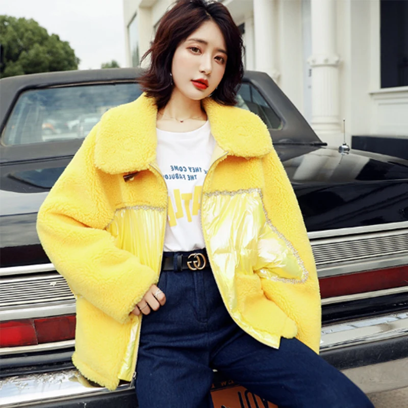 Top Quality White Duck Down Loose Jackets Women Jacket Fashion Yellow Color Fleece Material Ladies Collar Winter Warm Short Coat