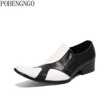 

2020 Men Prom slip on Leather Loafer Shoes Designer Black white Business Formal Dress Men Wedding Party Fashion Luxury Shoes