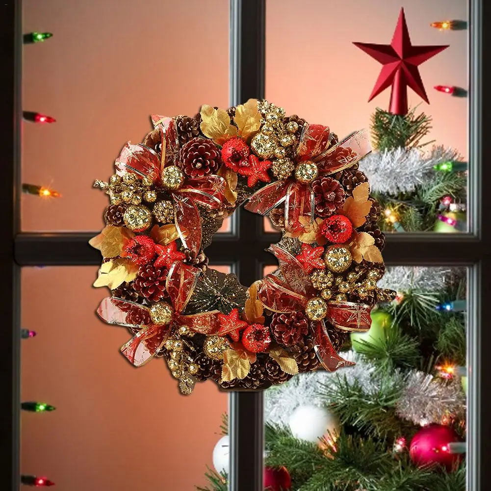 Рождественские вечерние венки из сосны пуансеттия, настенные гирлянды на дверь, рождественские украшения для дома, аксессуары