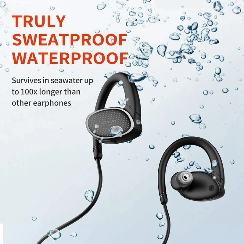 OVEVO X9 водонепроницаемые Bluetooth наушники IPX7 технология защиты от пота Беспроводные спортивные наушники с микрофоном Встроенная память 8 Гб черный