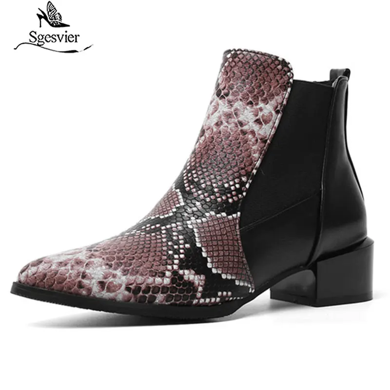 

Sgesvier 2020 new arrival women ankle boots snake pointed toe low heels casual shoes autumn winter Chelsea boots female G01