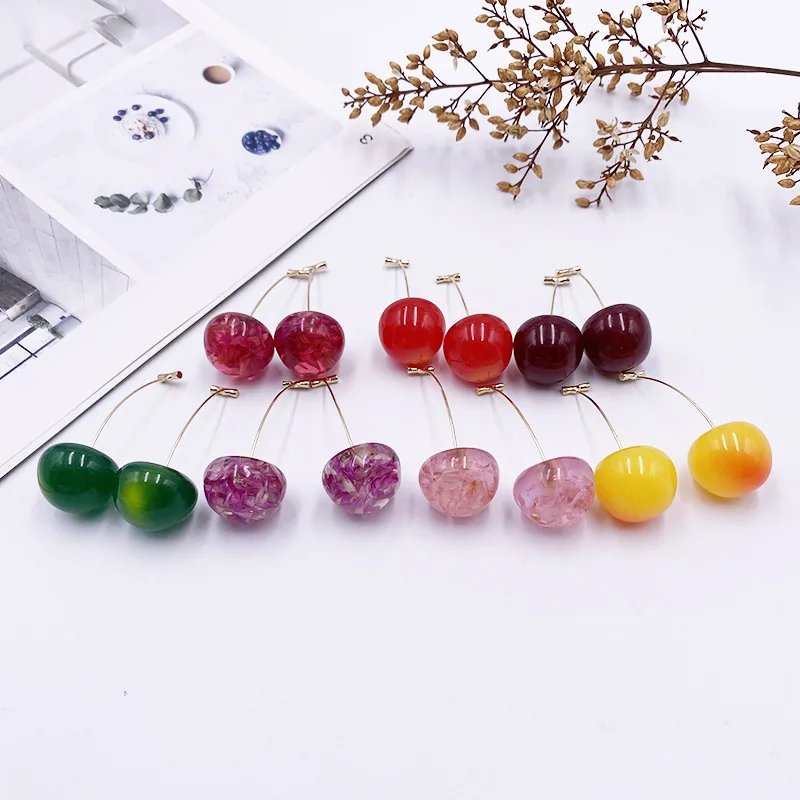 Korean Sweet Cherry Earrings Long statement Earrings for Women Acrylic Resin Colorful Fruit Dangle Earring Red Blue Pink Cherry