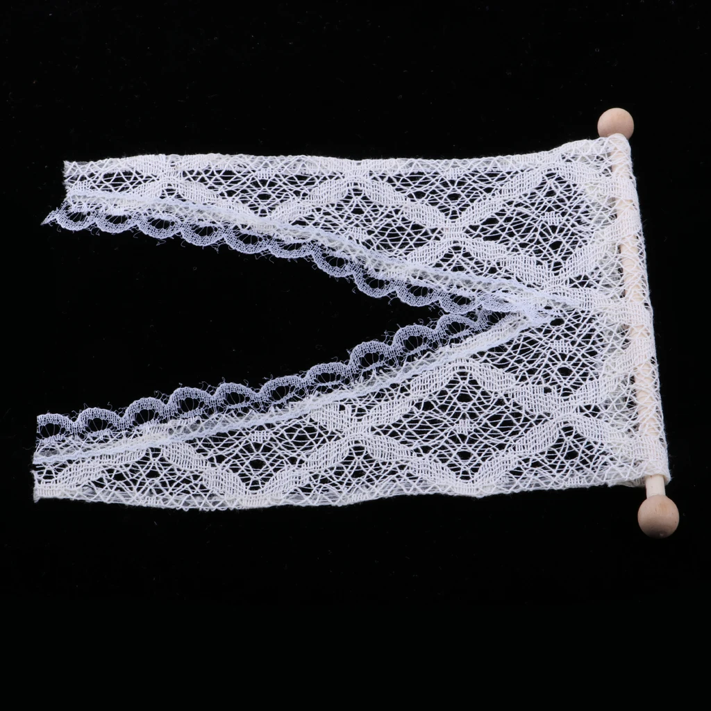 New Style Mini Triangular Lace Curtain With Wooden Rod For 1/12 Dollhouse |