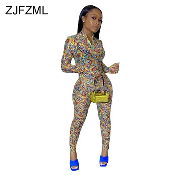 

Printed Sexy Bodycon Overalls for Women Stand Collars Zipper Front Bandage Jumpsuits Plus Size Long Sleeve One Piece Rompers