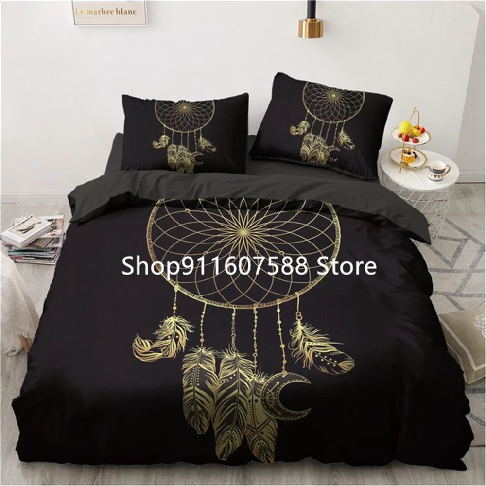 Black Gold Bedding Set Luxury Duvet Cover Sets 3d Moon Dream Catcher Comforter Cover Set Cute Bed Set For Adult