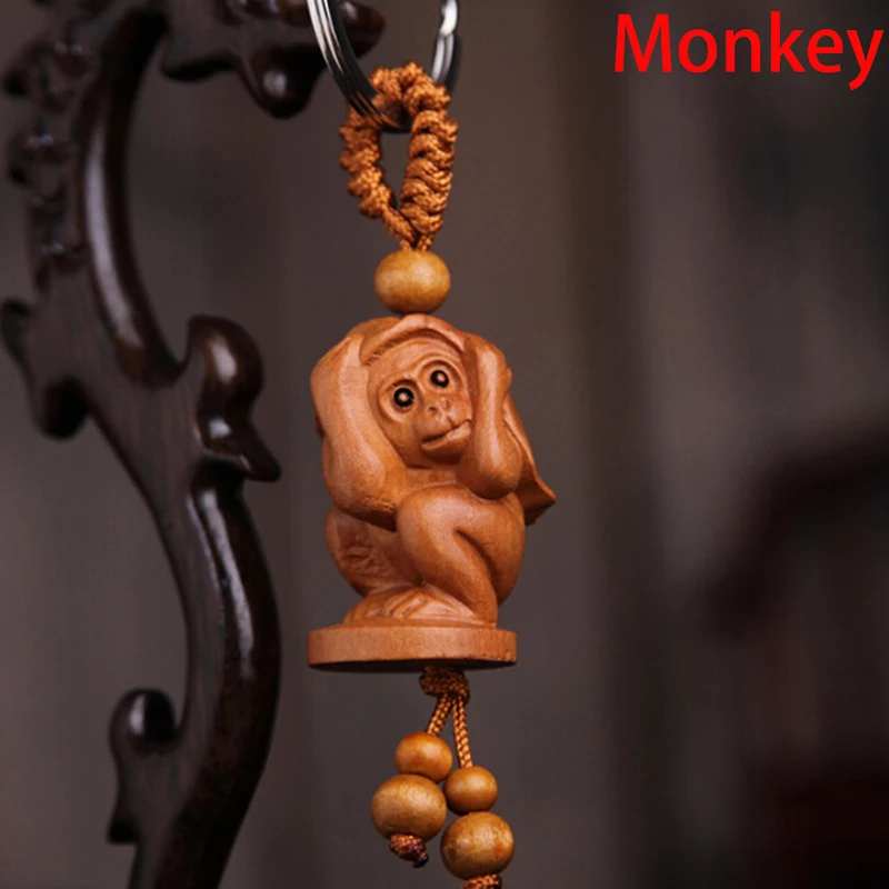 Monkey Модные натурального дерева 12 зодиакальный брелок для детей «унисекс» для детей животных обезьянья, овца со змеиным рисунком дракона и тигра брелки для ключей кольцо для ключей - Цвет: Monkey