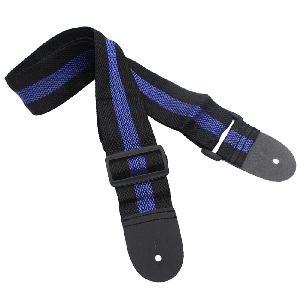 Adjustable Striped Guitar Strap Leather End for Acoustic Electric Guitar Bass