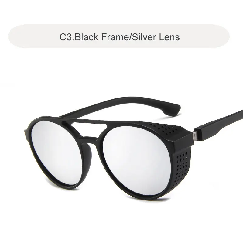 C3 Black-Silver Готические круглые солнцезащитные очки в стиле стимпанк мужские ретро-очки круглые паровые панк Солнцезащитные очки Брендовые дизайнерские винтажные модные очки Oculos - Цвет линз: C3 Black-Silver