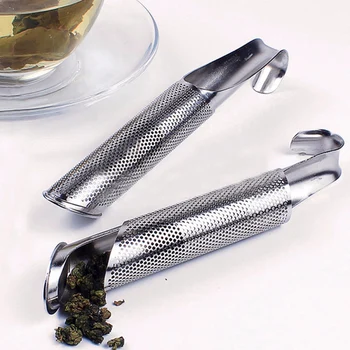 

100pcs Tea Infusers Stainless Steel Tea Sticks Infuser Pipe Design Touch Feel Steel Stick Pipe Strainer with Hook