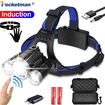 

New LED Headlight Powerful Montion Sensor Headlamp USB Rechargeable Head Light Waterproof Head Lamp Head Torch 18650 Battery