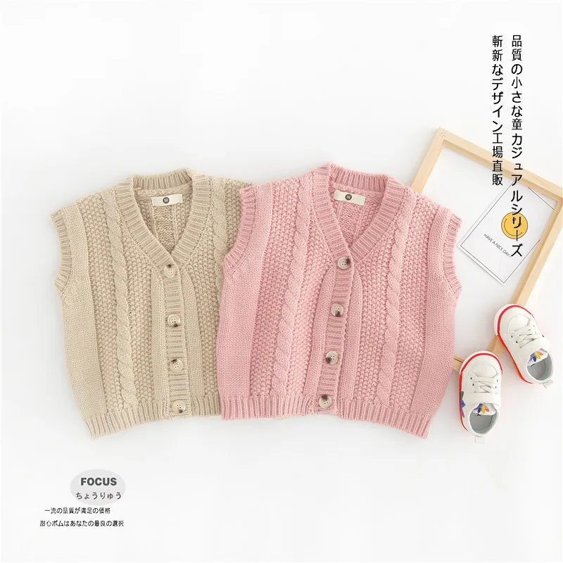 

2019 New Style Childrenswear Girls Autumn Sweater Cardigan Knit Chunky Yarn Korean-style Waistcoat Laziness-Style Sleeveless Wai