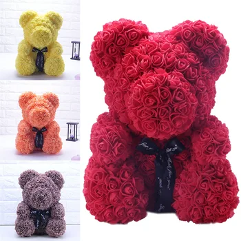 

Romantic Artificial Rose Flower Bear Doll Ornament Anniversary Valentine Day Gift XHC88