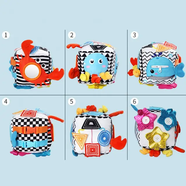 Baby Block Cartoon Design Sensory Training Colorful Infant Soft Cube Stack Baby Early Educational Learning Dressing Toys Enlight 4