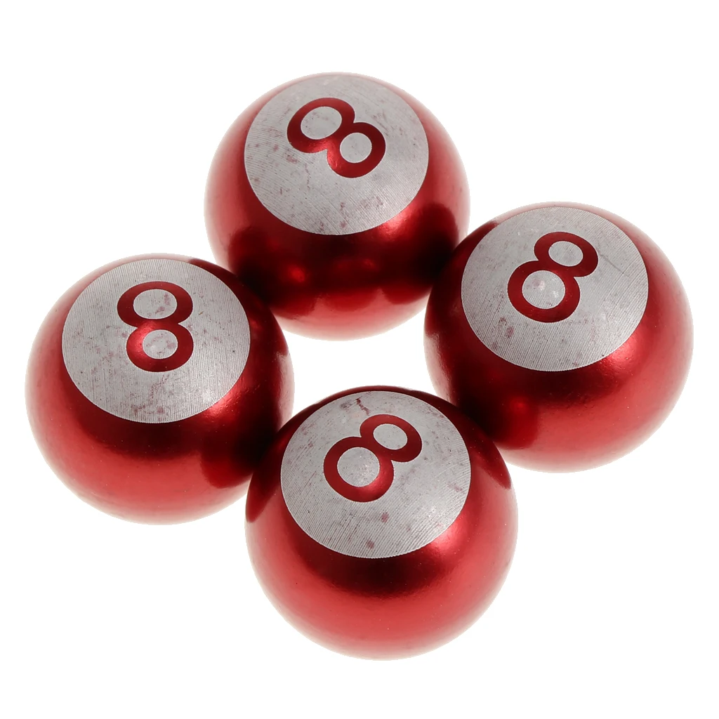 Red 4pcs Car Wheel Tire Air Valve Stems Caps 8 Ball For Car Bicycle Motor