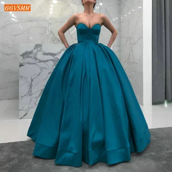 

Fashion Peacock blue Boho Evening Dress Long Sweetheart Satin Pockets Evening Gown Floor Length Customized Formal Dresses Party
