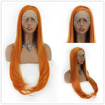 

Ginger Orange Synthetic Lace Front Wigs with Baby Hair Straight Long Hair Resistant Glueless with Natural Hairline