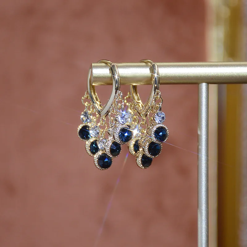 JUWANG France Charm Simple Earrings For Women Super Flash AAA Zircon Earring Sweet Elegant Temperament Opening Tassels Jewelry