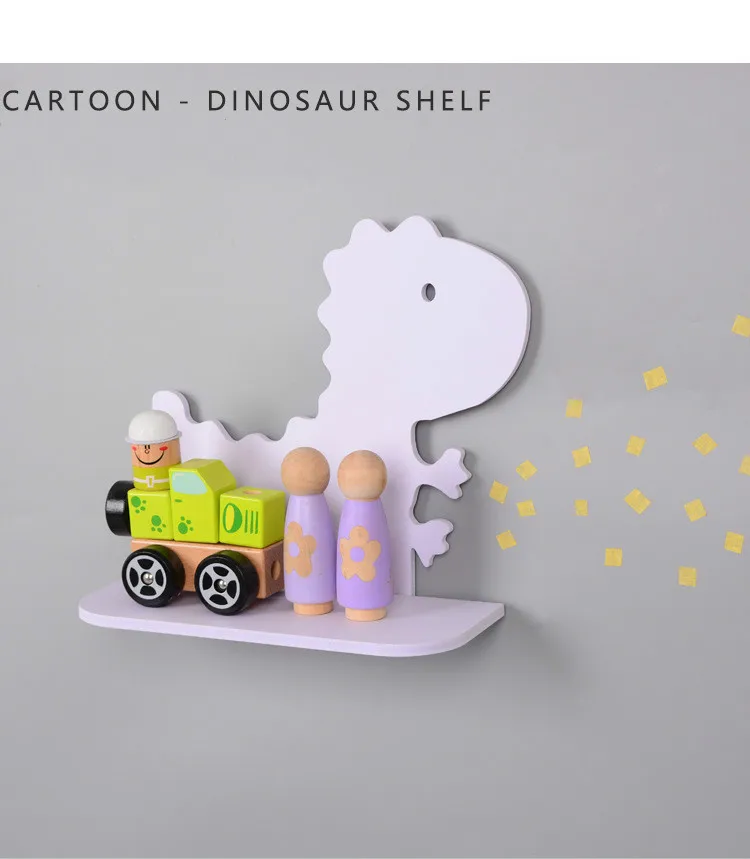 Милый мультяшный динозавр, деревянная полка, креативная детская спальня, украшение для детской комнаты, животный узор, декоративное хранилище
