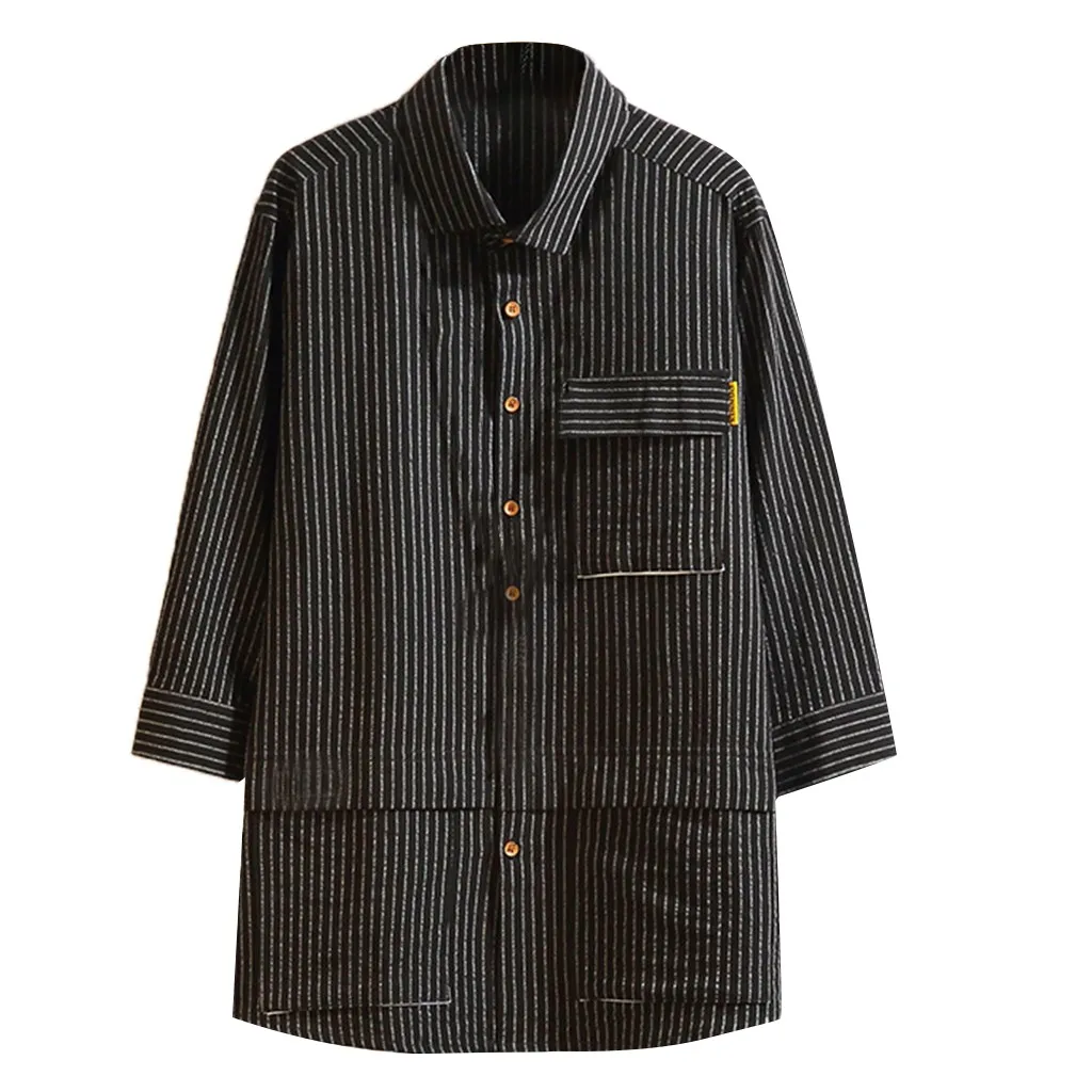 

SAGACE Men's New Style Fashion Japanese Seven-Sleeve Shirts Tooling Striped Blouse Polyester Three Quarter Casual Shirts July 25
