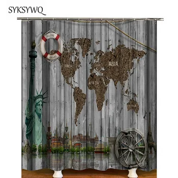 

wolrd map shower curtain waterproof vintage wood bathroom curtain for bathroom