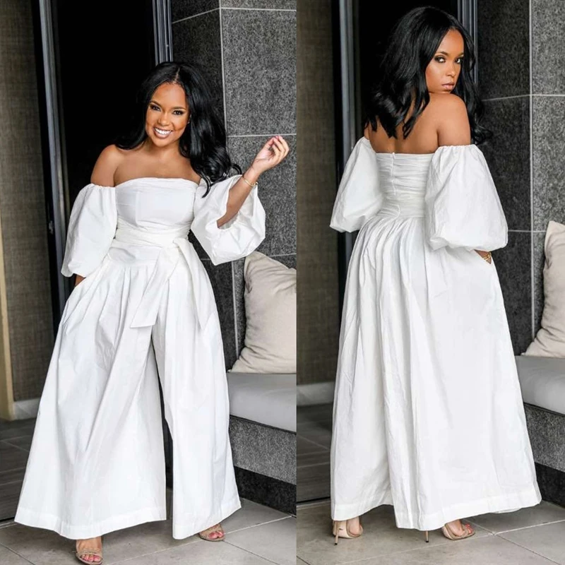 

Plus Size Wide Leg Jumpsuit for Women Loose Overalls Long Sleeve Pants White Off Shoulde Playsuit Sexy Rompers Womens Jumpsuits