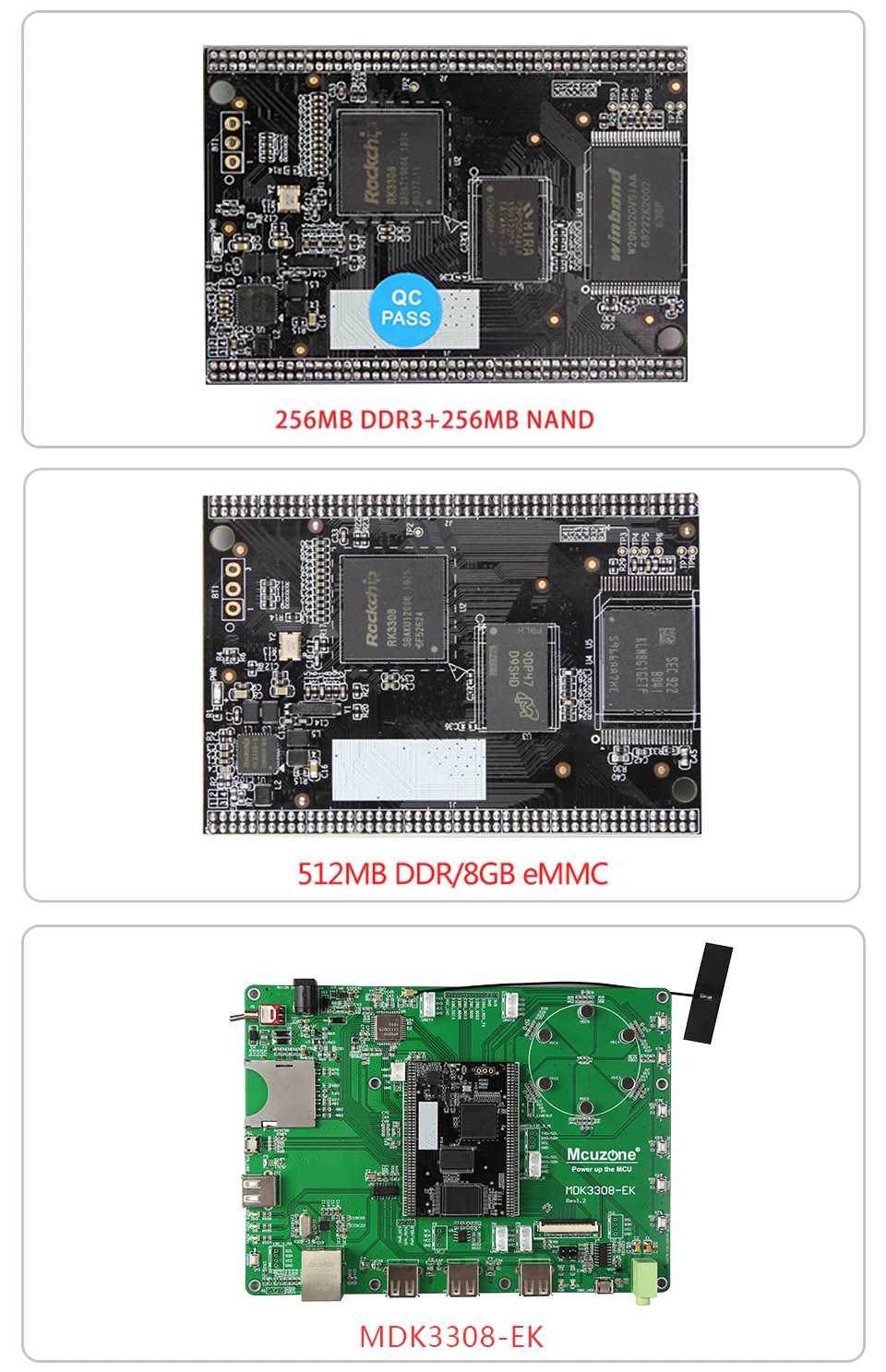 Rockchip RK3308 на основе MDK3308 coreboard, четырехъядерный Cortex-A35 до 1,3 ГГц, 256/512 Мб DDR3/3L 256 Мб NAND 8 ГБ eMMC, AI VA