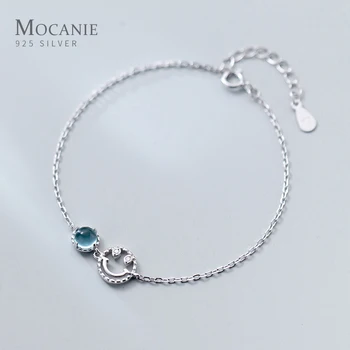 

Mocanie Genuine 925 Sterling Silver Blue Crystal Lovely Smiley Face Bracelet for Women Link Chain Japanese Style Fine Jewelry