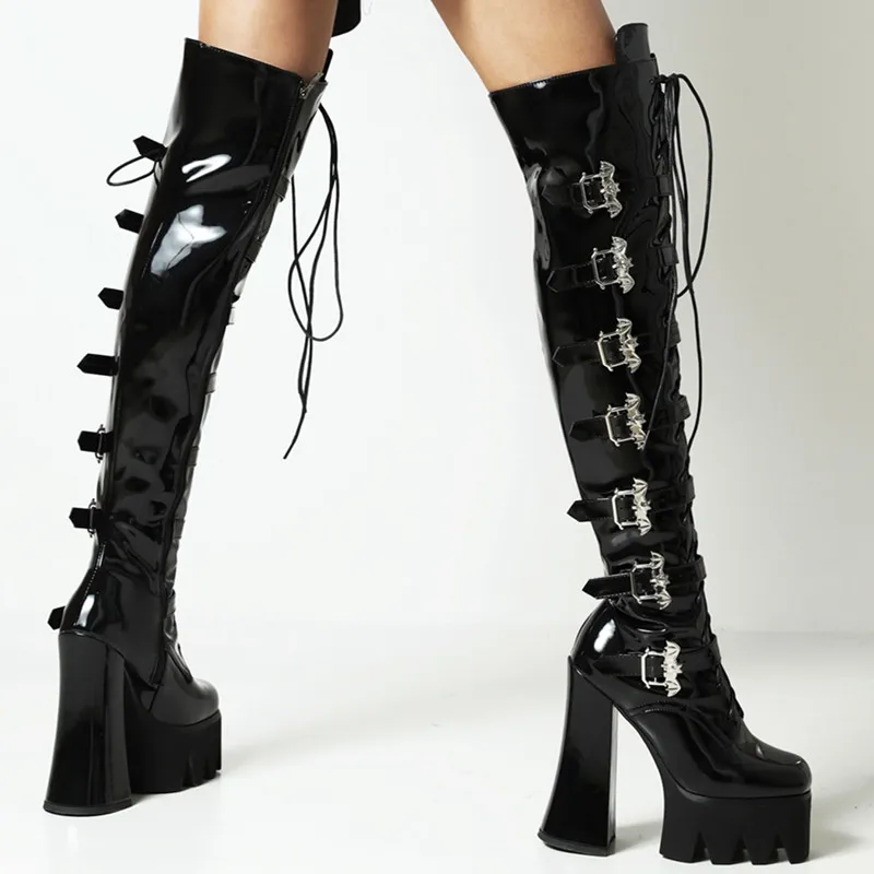 demonia patent rave royalty thigh high boots