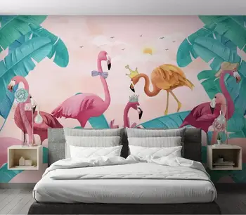 

CJSIR Custom Wallpaper for Living Room Tropical Plant Flamingo Children Room Background Wall Wallpaper for Walls 3 D Decors