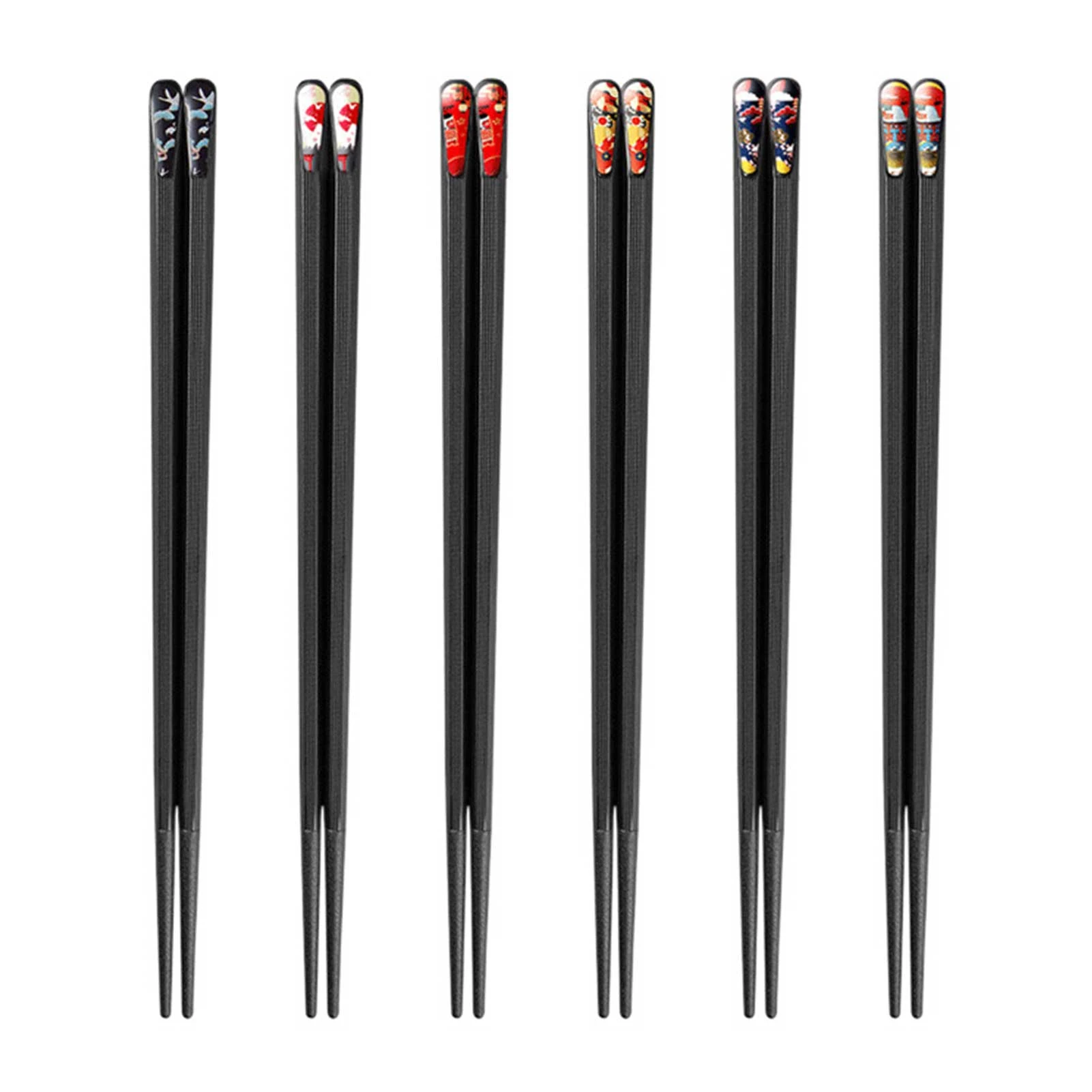 6pairs Noodle Ergonomic Fiberglass Reusable Japanese Style 6 Colors Gift Chopsticks Kitchen