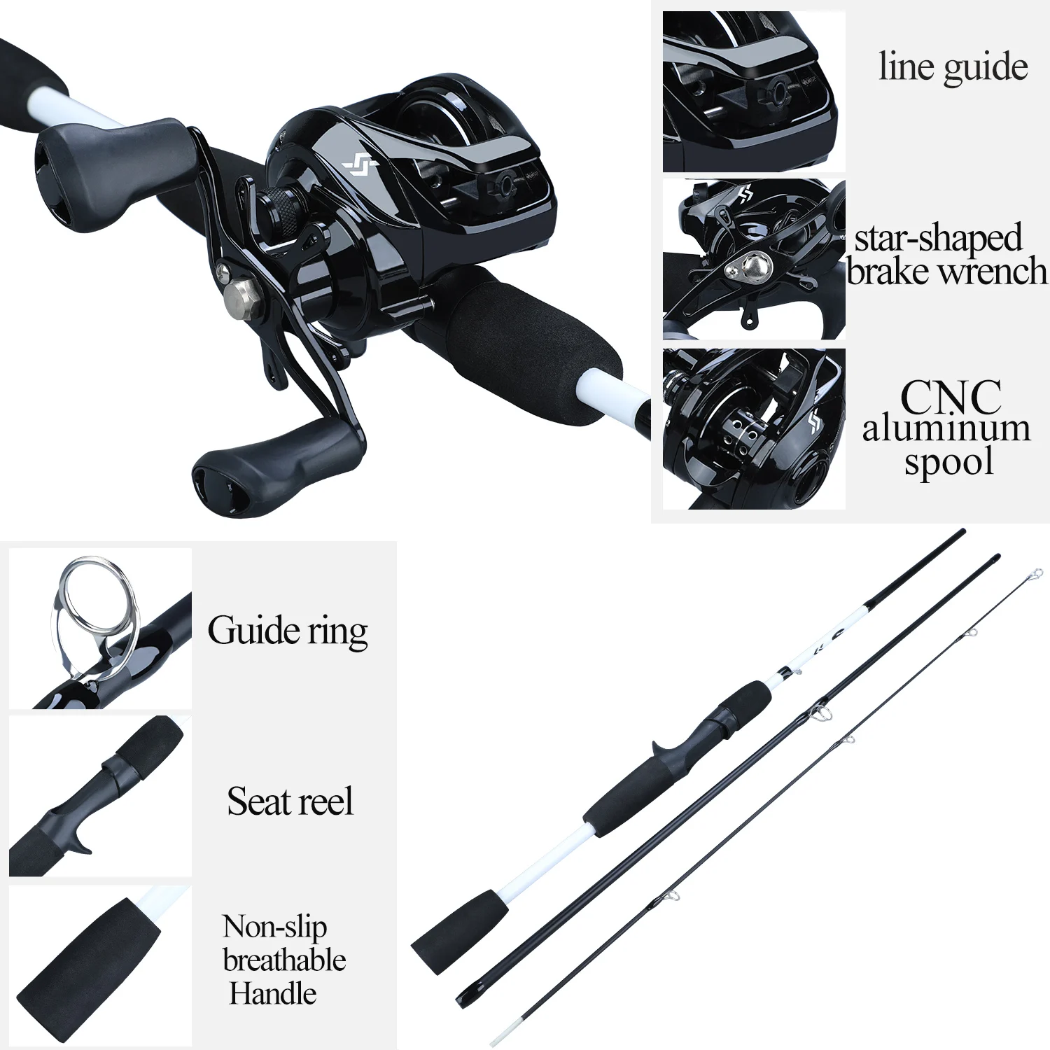 Sougayilang Portable 3 Section 1.75m Fishing Rod Combo Carbon Fishing Rod with12+1BB Baitcasting Reel Fishing Tackle Set