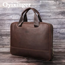 

OYIXINGER Men's Leather Business Briefcase Suitable For Dell Hp Acer 15-inch Laptop Bag Female Vintage Shoulder Bags With Pouch