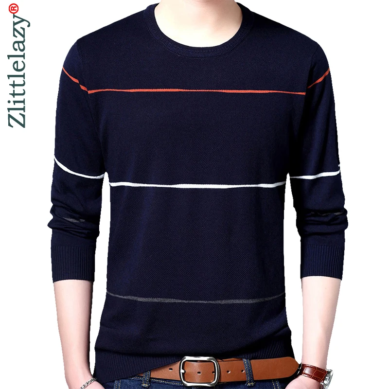 New Brand Social Cotton Thin Mens Pullover Sweaters Casual Crocheted Striped Knitted Sweater Men Ma
