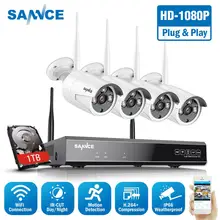 SANNCE-cámara IP inalámbrica para exteriores, Kit de sistema de videovigilancia de seguridad, 8 canales, 1080P, WiFi, NVR, 2.0MP, IR, impermeable, CCTV, 4 Uds.