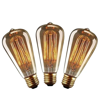 

3 Pack E27 Tungsten Bulb ST64 40W Dimmable Vintage Lamp Decoration E27 Retro Bulb Globe Warm White 220V