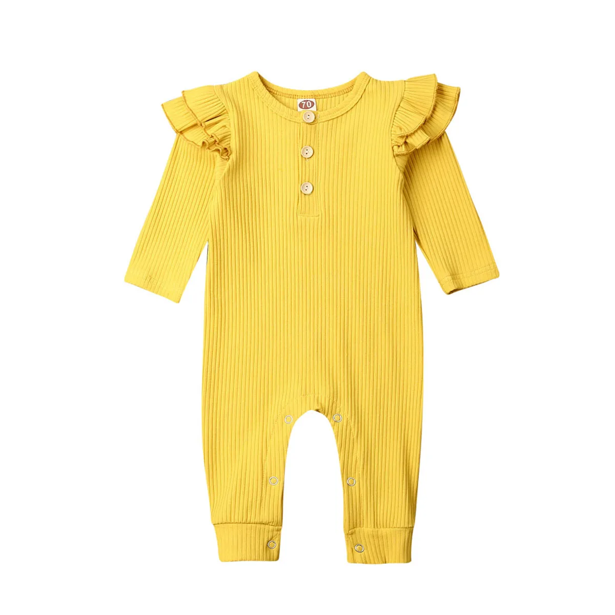 Pudcoco/Одежда для новорожденных мальчиков и девочек однотонный трикотажный хлопковый комбинезон с длинными рукавами, комбинезон, цельнокроеный комплект одежды на осень