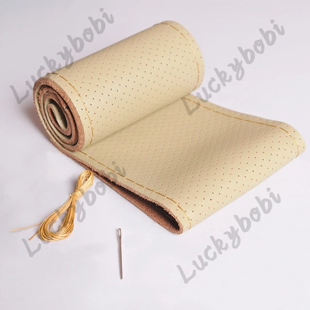 Car Steering Wheel Braid Cover Needles And Thread Artificial Leather Car Covers Suite 7 Color DIY Texture Soft Auto Accessories Beige