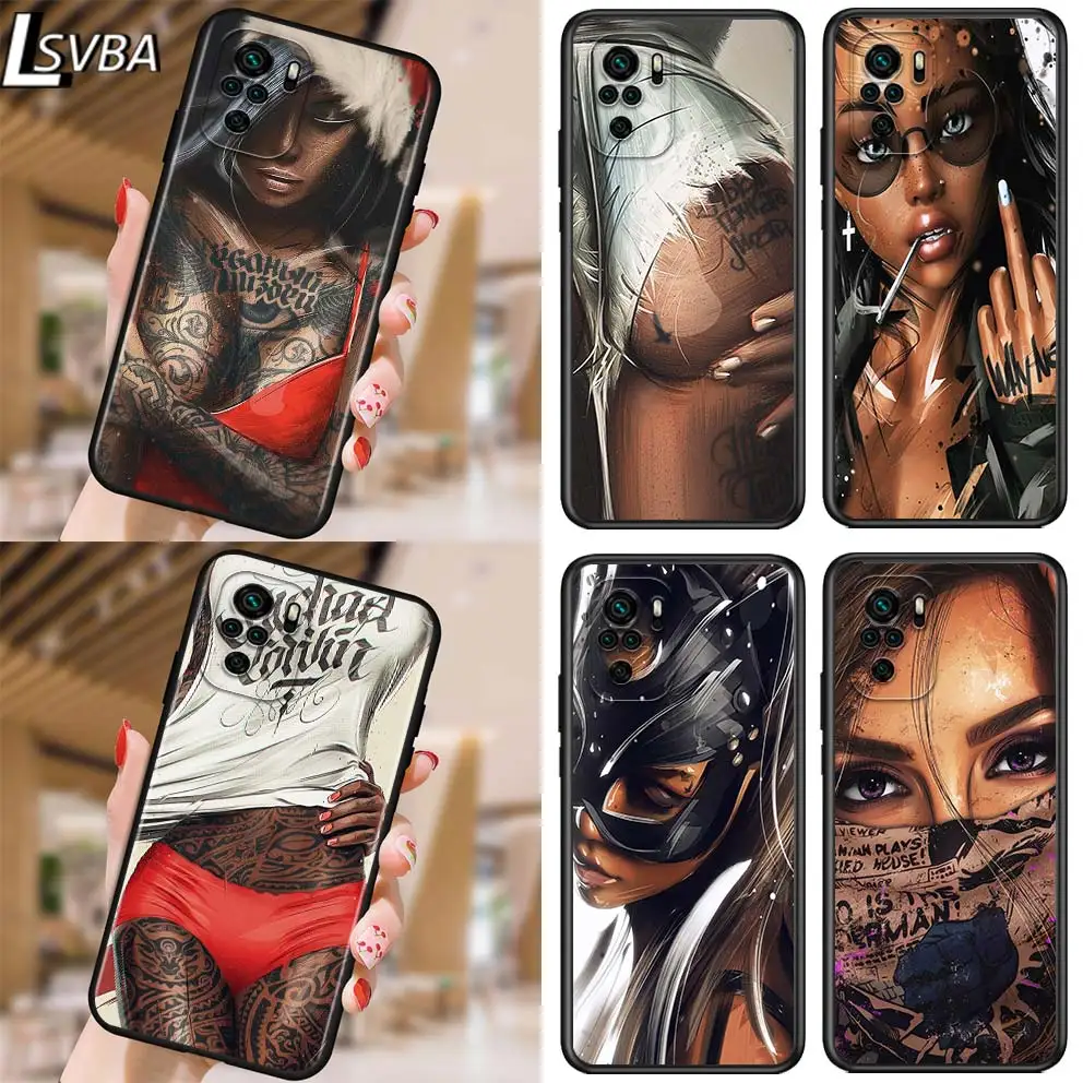 Sexy Woman Tattoo for Xiaomi Redmi Note 10 10S 9 9T 9S 9Pro Max 8T 8Pro 8 7 6 5 Pro 5A 4X 4 Soft Black Phone Case | Мобильные