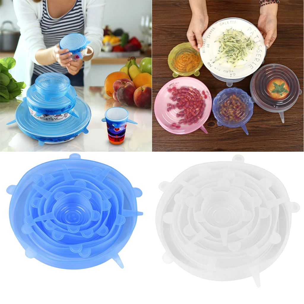 6pcs/Set Reusable Silicone Stretch Lids Airtight Food Wrap Cover Keep Fresh Seal